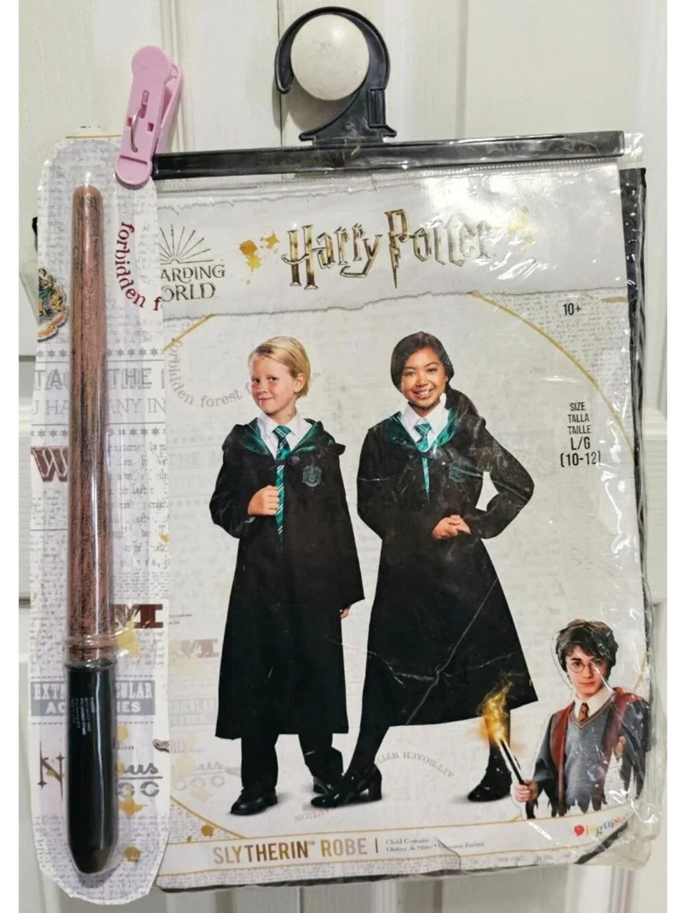 Harry Potter Slytherin Kids Costume 10-12 Robe Cloak Hogwarts and Draco Wand - Picture 1 of 8